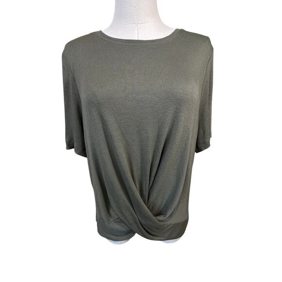 NWT Marine Layer Olive Lexi Rib Twist Front Tee Stretch Crewneck Top Women’s XL - Picture 4 of 14